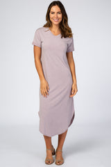 Lavender Heathered V-Neck Maternity Maxi Dress