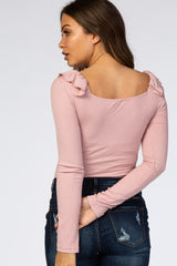 Pink Off Shoulder Ruffle Maternity Bodysuit