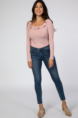 Pink Off Shoulder Ruffle Maternity Bodysuit