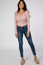 Pink Off Shoulder Ruffle Bodysuit