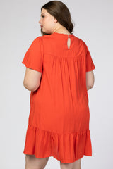 Orange Red Crochet Front Ruffle Hem Maternity Plus Dress