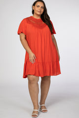 Orange Red Crochet Front Ruffle Hem Maternity Plus Dress