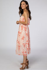 Coral Paisley Print Off Shoulder Dress