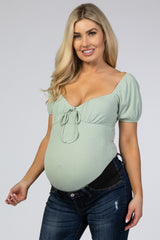 Mint Green Ribbed Front Tie Maternity Bodysuit