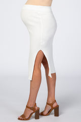 Ivory Ribbed Side Slit Maternity Midi Skirt