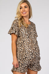 Brown Leopard Short Maternity Pajama Set