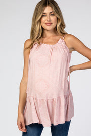 Pink Paisley Tie Strap Ruffle Hem Maternity Top