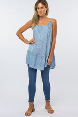 Blue Paisley Tie Strap Ruffle Hem Top