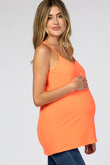 Orange Ribbed Racerback Maternity Tank Top