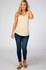 Cream Ribbed Maternity Tank Top