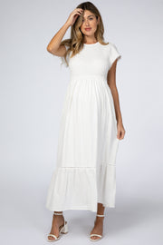 White Smocked Maternity Maxi Dress