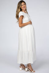 White Smocked Maternity Maxi Dress