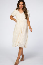 Cream Swiss Dot Midi Maternity Dress