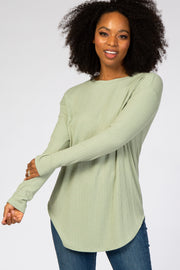 Green Long Sleeve Ribbed Top