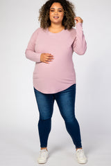 Lavender Long Sleeve Ribbed Maternity Plus Top