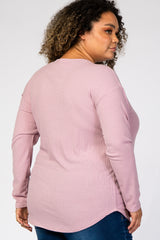 Lavender Long Sleeve Ribbed Maternity Plus Top