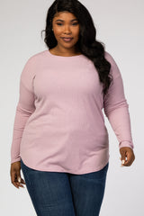 Lavender Long Sleeve Ribbed Maternity Plus Top