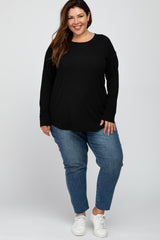 Black Long Sleeve Ribbed Plus Top