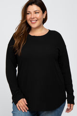 Black Long Sleeve Ribbed Plus Top