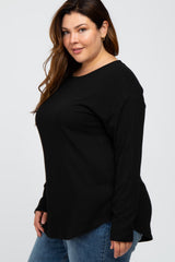 Black Long Sleeve Ribbed Plus Top