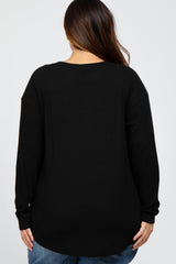 Black Long Sleeve Ribbed Plus Top