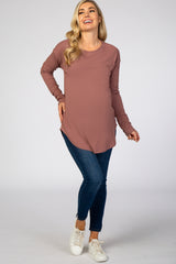 Plum Long Sleeve Ribbed Maternity Top