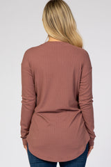 Plum Long Sleeve Ribbed Maternity Top