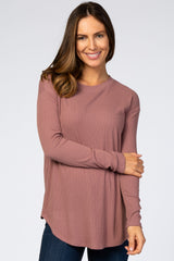 Plum Long Sleeve Ribbed Top