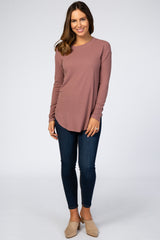 Plum Long Sleeve Ribbed Top