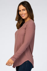 Plum Long Sleeve Ribbed Top