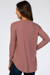 Plum Long Sleeve Ribbed Top