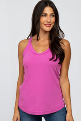 Magenta Ribbed Raw Hem Racerback Maternity Tank Top