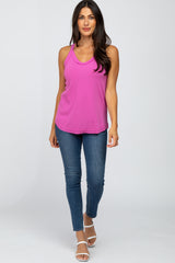 Magenta Ribbed Raw Hem Racerback Tank Top