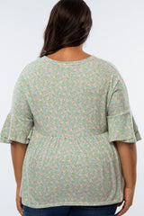 Mint Green Floral Button Front Plus Top