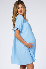 Light Blue Short Ruffle Sleeve Maternity Dress