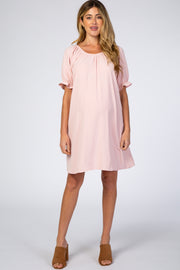 Pink Short Ruffle Sleeve Maternity Dress