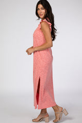 Coral Ruffle Sleeve Maxi Dress