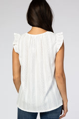 White Eyelet Lace Ruffle Trim Blouse