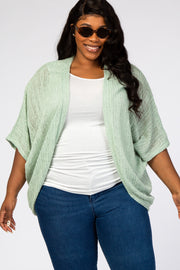 Mint Green Woven Knit Dolman Plus Cover Up