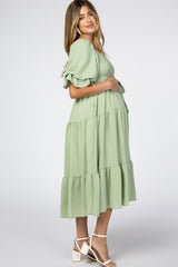 Mint Green Smocked Tiered Maternity Dress