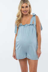 Light Blue Chambray Shoulder Tie Maternity Romper