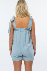 Light Blue Chambray Shoulder Tie Maternity Romper