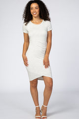 Light Heather Grey Ruched Tulip Hem Maternity Dress