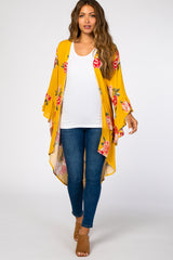 Yellow Floral Long Sleeve Maternity Cover Up