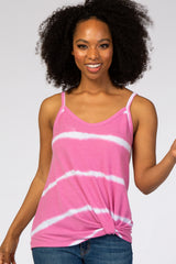 Pink Tie Dye Striped Maternity Tank Top