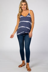 Navy Tie Dye Striped Maternity Tank Top