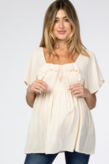 Cream Smocked Ruffle Babydoll Maternity Top