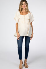 Cream Smocked Ruffle Babydoll Maternity Top