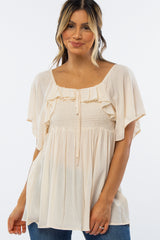 Cream Smocked Ruffle Babydoll Maternity Top