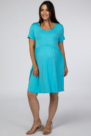 Blue Short Sleeve Babydoll Maternity Dress